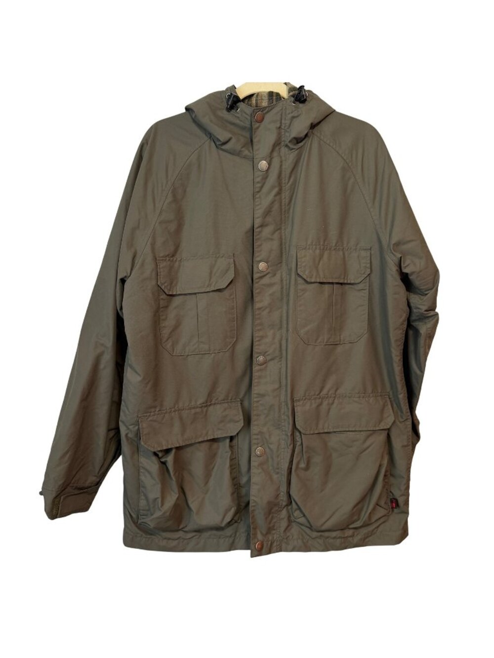 Woolrich Mens Olive Hooded Jacket With Snap Closure & Pockets